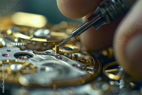 The image captures the delicate process of assembling watch parts, highlighting the precision required