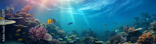 Sunlit Coral Reef with Diverse Marine Life