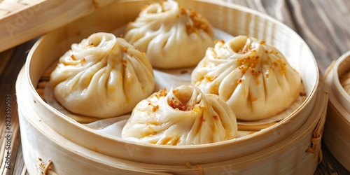 Savory Filled Steamed Bun: A Type of Dim Sum. Concept Dim Sum, Cantonese Cuisine, Chinese Food, Steamed Buns, Savory Fillings