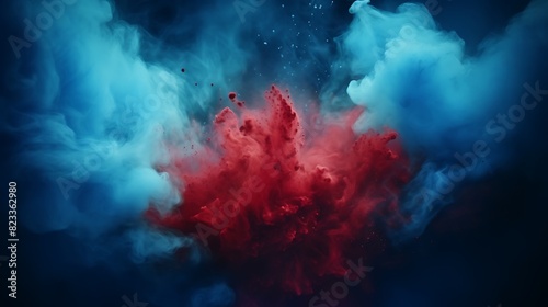 abstract blue powder explosion on black backgroundabstract red powder splatted on black background,Freeze motion of red powder exploding