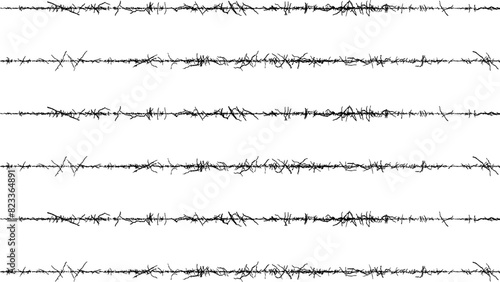barbed wire isolated on white, frame of wire, barbed wire texture set, black and white barbed wire border, sound waves in different shapes and sizes,