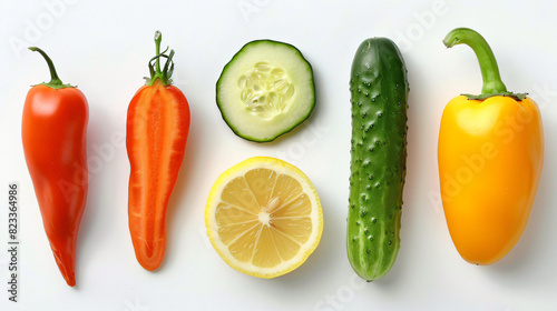 Colored set of Cucumber tomato carrot pepper lemons Is