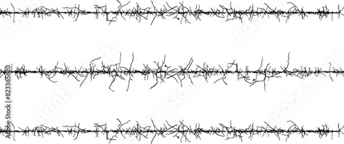 frame of wire, barbed wire texture set, black and white barbed wire border, sound waves in different shapes and sizes,