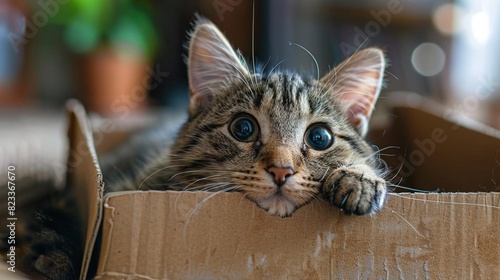 Picture a cat feeling playful, darting in and out of a cardboard box