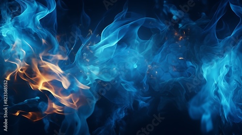 Abstract blue fire flames on dark background