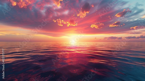 Sunset over a calm ocean with vibrant colors. --ar 16:9 Job ID: 94f98ae4-8902-448c-a640-a1e5b34d4bf7