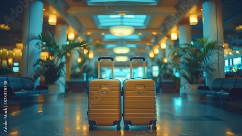 Traveler’s Luggage Waiting in a Vacant Airport Lounge - Perfect for Holiday and Travel Themes