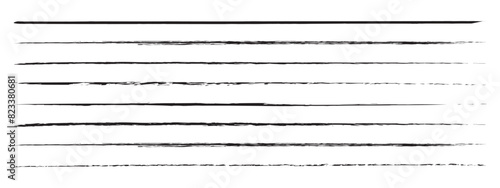 Line underline. Set strike lines black color isolated on white background. Pen stripe brush strokes. Patch pencil strips. Marker collection design. Grunge sketch thin long texture. Vector illustration