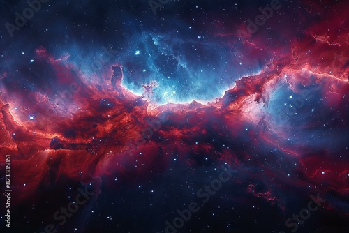 Depicting a space wallpaper with red smoke and blue space, high quality, high resolution