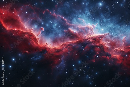 A space wallpaper with red smoke and blue space, high quality, high resolution