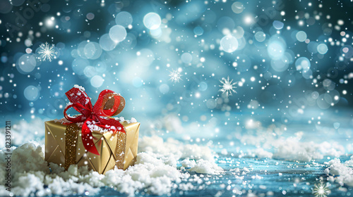 Festive Christmas snow background with copy space. Gol
