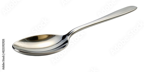 a single silver spoon resting on a transparent background