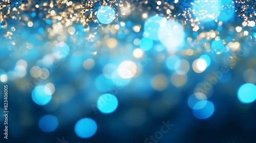 Abstract blue sparkle background with golden bokeh,Defocused sequin light
