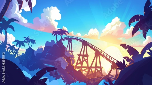 Animated silhouette of a roller coaster going down a large hill.