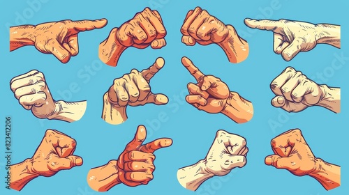 A set of cartoon illustrations of hands making different gestures to suit your needs