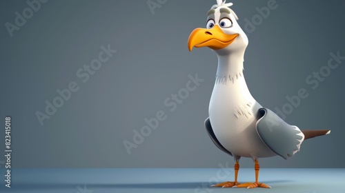 Seagull character in 3D cartoon. Stock AI animation