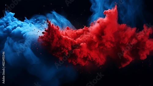 abstract blue powder explosion on black backgroundabstract red powder splatted on black background,Freeze motion of red powder exploding