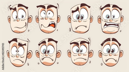Modern set of retro cartoon faces with 1930s Rubber Hose style facial expressions
