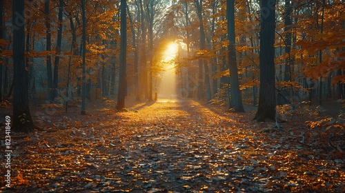 autumnal forest nature yellow path foliage park sunlight fall seasons orange trees landscape