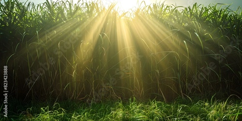 Sunlight illuminating sugarcane fields. Concept Nature, Sunlight, Sugarcane Fields, Landscapes, Illumination