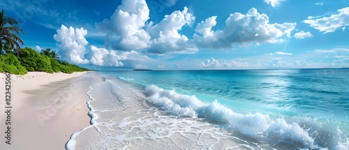Stunning Panoramic View of Idyllic White Sand Beach and Turquoise Ocean Horizon