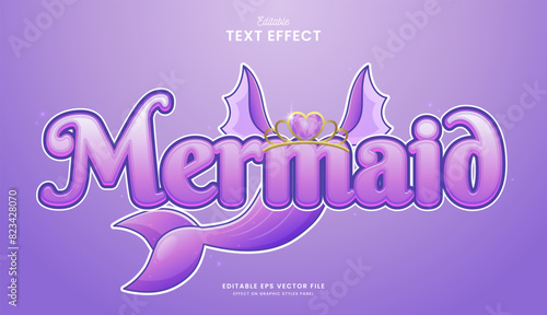 decorative siren mermaid editable text effect vector design