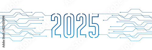 circuit board electronics digital technology banner 2025 blue vector illustration
