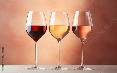 Wine glasses in a row. Ai generative
