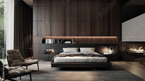 bedroom dark wood wall