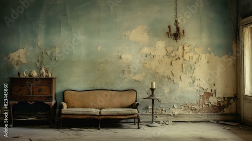 dilapidated blurred old home interior