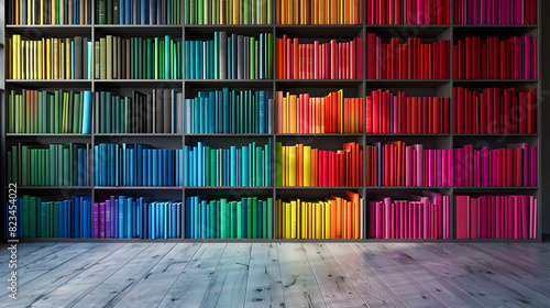 Vibrant Rainbow Folders Adorning Contemporary Bookshelf 