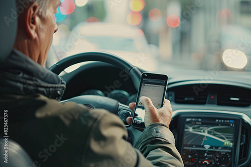 Man texting while driving, highlighting dangerous safety awareness