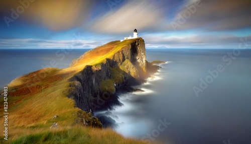 A beautiful Skye island Nest Point lighthouse in Highlands Scotland UK in United Kingdom, the western point of Scotland.