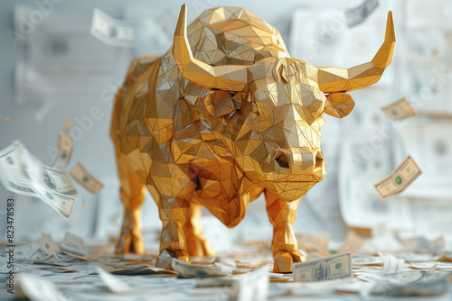 Geometric Golden Bull with Floating Coins