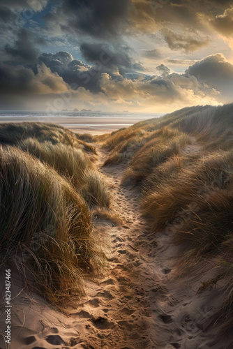 A path going through sand dunes 