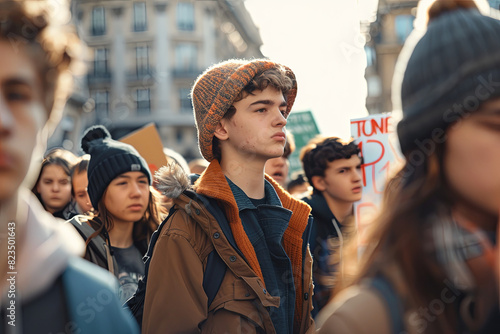 Passionate activists at climate strike rally with protest signs