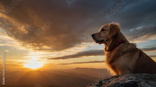 golden retriever in the sunset