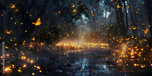 Glowing fireflies creating a magical night scene o