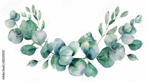 watercolor eucalyptus wreath with green leaves on white background hand painted illustration