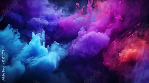 Abstract art colored powder on black background,Frozen abstract movement of dust explosion multiple colors on black background,Stop the movement of multicolored powder on dark background