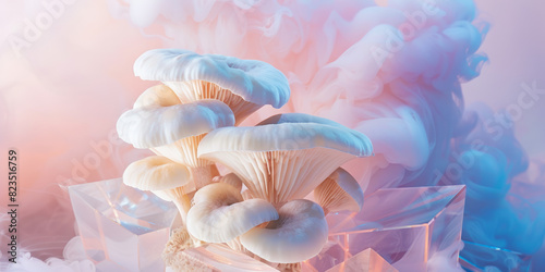 Enchanting Oyster Mushrooms in Ethereal Pastel Smoke Art