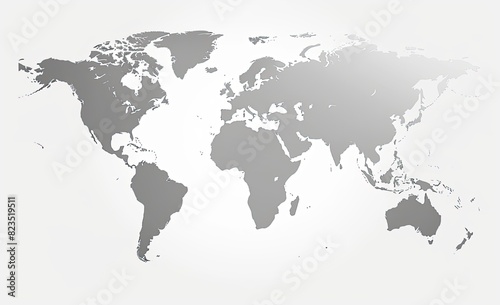 Gray and white world map with keywords on white background