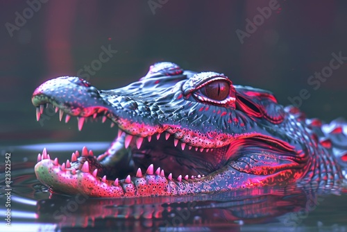 Close up of an alligator's head in the water. Suitable for educational materials or wildlife documentaries