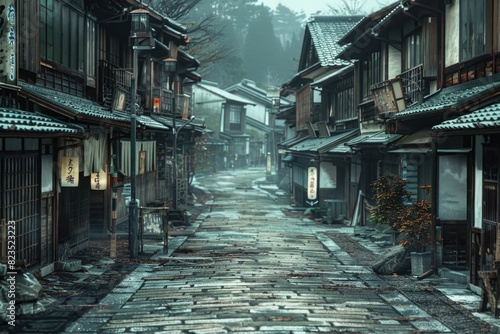 Traditional Japanese village with historic buildings. Suitable for travel and culture concepts