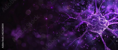 Lilac color digital hologram futuristic brain neuron link on a neuron connection, Artificial intelligence concept, isolated on black background
