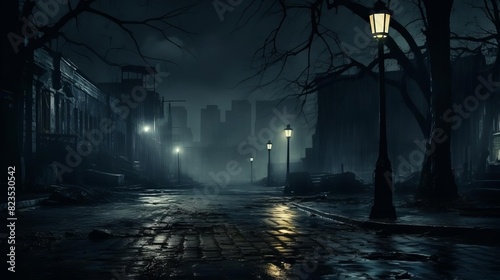 Capture the haunting silence of an abandoned city street at night