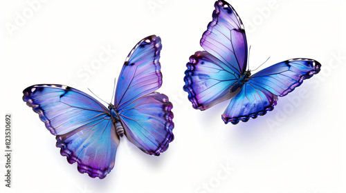 Set - two beautiful blue with purple butterflies isola