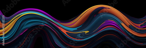 Neon-colored wavy lines create a sense of flow and modern abstract art against a black background