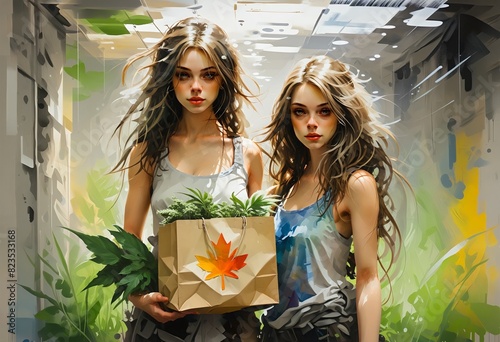 Symbolic Portrait: The Healing Power of Nature, Watercolor Portrait with 2 wonderful girl