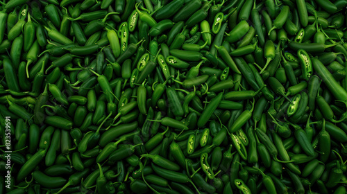 Green jalapeno chili pepper background. Top view.